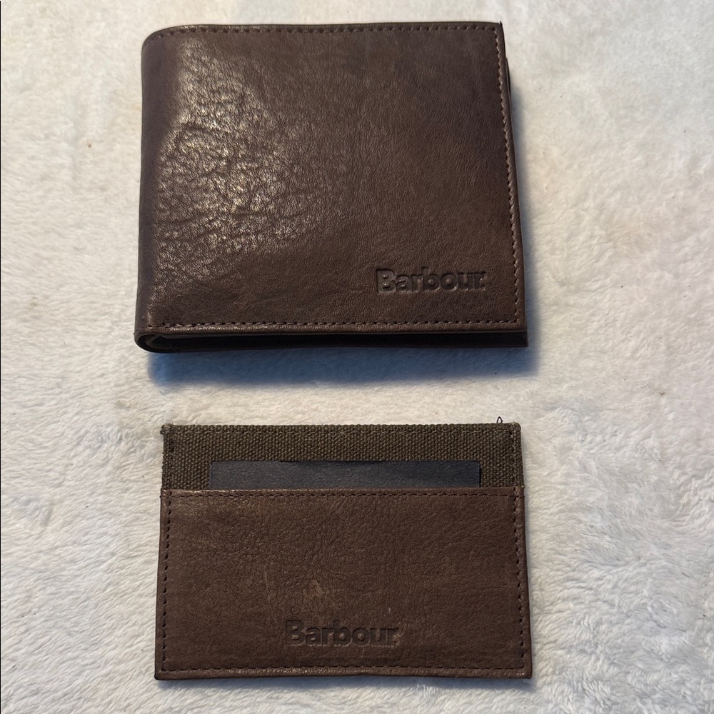 Barbour Dark Brown Leather Wallet and Key & Card Holder Set-never used